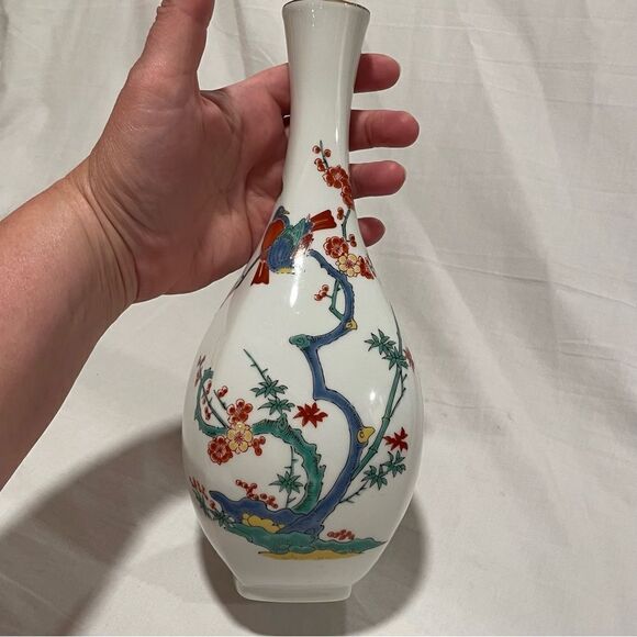 Arita Imari ware hand painted one of a kind Japanese bud vase with pair of birds - Picture 8 of 17